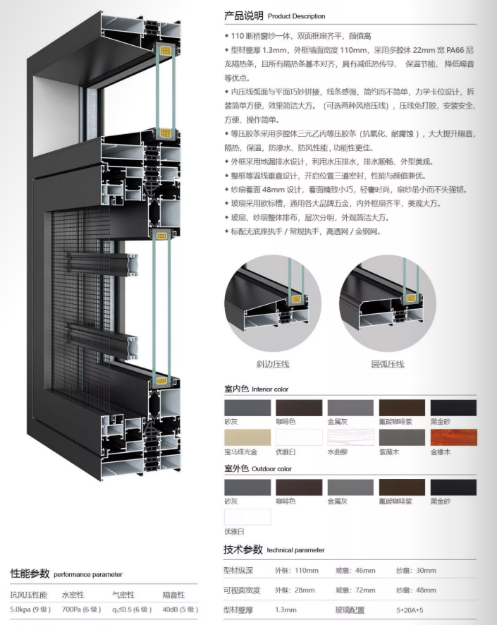 戰(zhàn)斧110斷橋窗紗一體平開窗（地漏排水）1.3厚